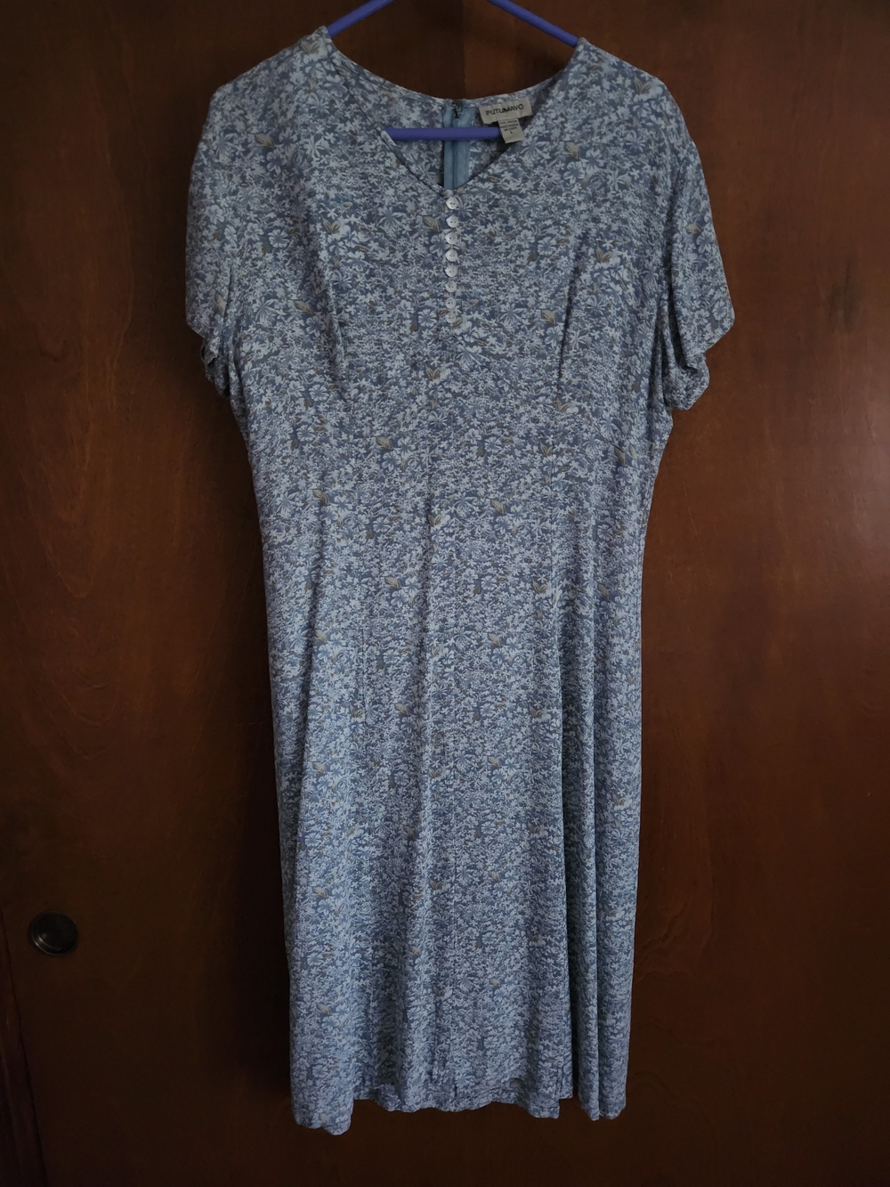 Blue Floral Button-Detail Midi Dress